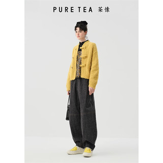 茶·愫（PURE TEA）【明星同款】puretea茶愫羊驼毛新中式毛衣开衫女针织衫24春 驼色 L