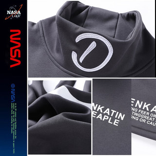 NASA LIKE潮牌重磅高领卫衣男女秋春季简约立领长袖t恤装加绒外套上衣 黑色 L（110-125斤）