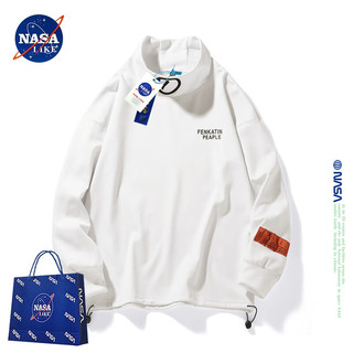 NASA LIKE潮牌重磅高领卫衣男女秋春季简约立领长袖t恤装加绒外套上衣 黑色 4XL（170-190斤）