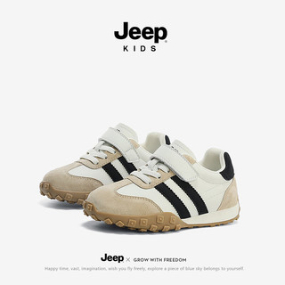 Jeep 吉普 男童运动鞋魔术贴跑步鞋童鞋2024春款软底儿童板鞋休闲鞋 卡其 36码 鞋内长22.8CM