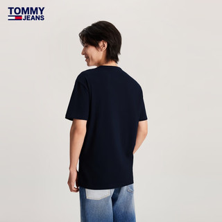 TOMMY JEANS【美式休闲】24春夏男纯棉刺绣净色合身短袖上衣17995 藏青色C1G L（：150-165斤）