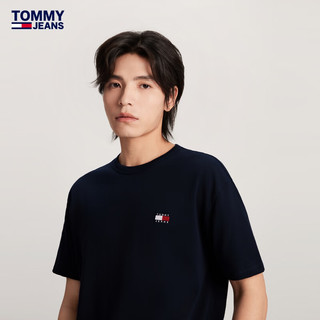 TOMMY JEANS【美式休闲】24春夏男纯棉刺绣净色合身短袖上衣17995 藏青色C1G L（：150-165斤）