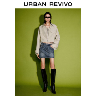 URBAN REVIVO UR2024夏季女装时髦高街不规则设计感拉链外套UWJ140013 卡其灰 S