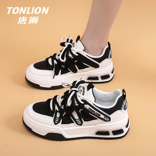 唐狮（TonLion）女鞋春季2024鞋子女厚底板鞋女士休闲老爹鞋女款运动潮鞋 白黑40 40码