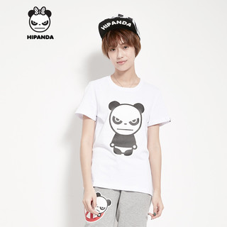 HIPANDA你好熊猫 女款 经典熊猫 胶印圆领T恤 短袖设计潮牌 白色女 XL