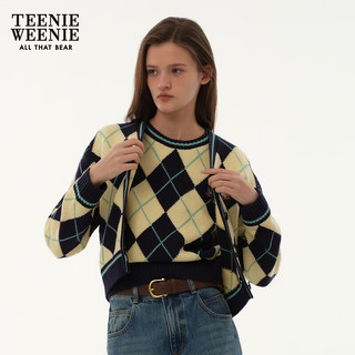 Teenie Weenie小熊2024年菱形格毛衣慵懒风外套针织衫复古时髦 