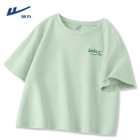 回力水绿色短袖T恤女2024年夏季短款小个子显瘦运动休闲半袖上衣 水绿-回力笑脸 S