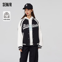 Semir 森马 外套女插肩袖拼色棒球服春季字母刺绣oversize夹克时尚ins潮