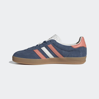 adidas「T头鞋」GAZELLE INDOOR复古麂皮板鞋男女阿迪达斯三叶草 墨水蓝/橘粉 40.5