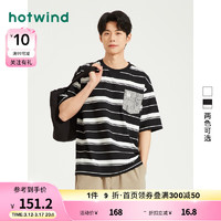 热风（Hotwind）短袖男2024年夏季男士潮流条纹基础百搭时尚舒适透气亲肤T恤 19黑白 XL