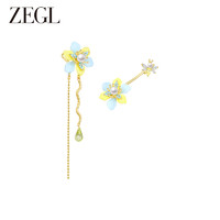 ZENGLIU ZEGL设计师秘密花园系列长款流苏珍珠耳环女花朵耳钉不对称耳饰品