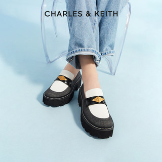 CHARLES&KEITH春夏女鞋CK1-70920109女士英伦风厚底乐福鞋 粉白色Chalk 36
