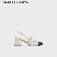 CHARLES & KEITH CHARLES&KEITH24春法式拼色方头粗跟玛丽珍鞋CK1-60361507 粉白色Chalk 36