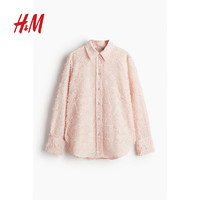 H&M女装衬衫2024春季新款时尚纹理感尖领修身舒适上衣1193743 