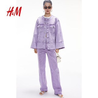 H&M2024春季女装牛仔外套1234642 浅紫色 155/80A