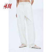 H&M女装休闲裤2024春季舒适斜纹布宽松暗扣锥形西裤1226411 白色 1