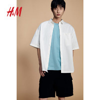 H&M2024春季男装时尚休闲百搭宽松版短袖衬衫1214627 白色 165/84A XS