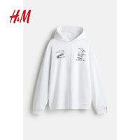 H&M2024年春季女装大廓形印花连帽衫1212532 白色/订书机 165/84A