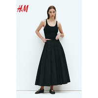 H&M女士半身裙2024春褶裥中长暗侧袋A字半身裙1227423 黑色 155/64A 34