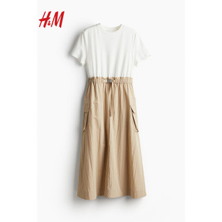 H&M2024春季女装配腰带连衣裙1233304 浅米色/白色 160/88A