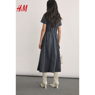 H&M2024春季女装配腰带连衣裙1233304 浅米色/白色 170/116A