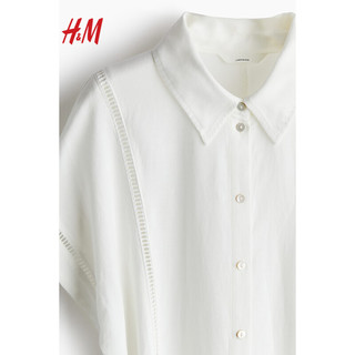 H&M2024年春季女装时尚亚麻混纺衬衫式连衣裙1223491 白色 165/96A M