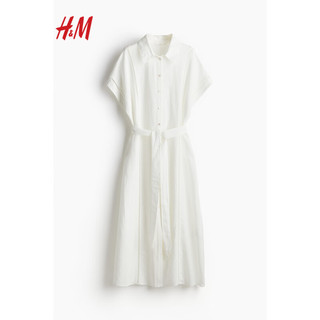 H&M2024年春季女装时尚亚麻混纺衬衫式连衣裙1223491 白色 165/96A M