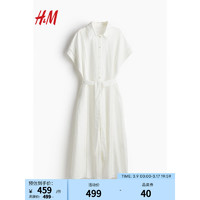 H&M2024年春季女装时尚亚麻混纺衬衫式连衣裙1223491 白色 160/88A S