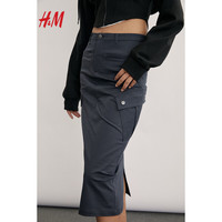 H&M2024春季女装斜纹布铅笔半身裙1233303 深灰色 165/80A