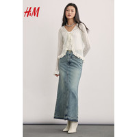 H&M女装裙子2024春季中长款A字牛仔半身裙1233302 牛仔蓝 160/72A