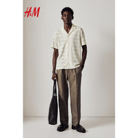 H&M2024春季男装标准版型古巴领蕾丝衬衫1219674 白色 180/116A