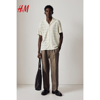 H&M2024春季男装标准版型古巴领蕾丝衬衫1219674 白色 170/92A