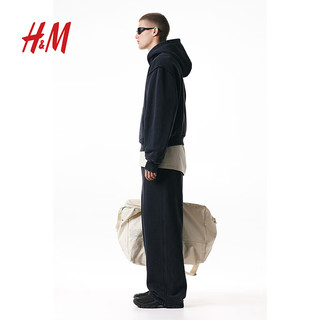 H&M男士卫衣2024春棉质两面穿连帽衫1226192 黑色 175/100A M