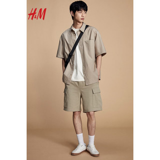 H&M2024春季男装时尚休闲百搭宽松版短袖衬衫1214627 米色 175/100A M