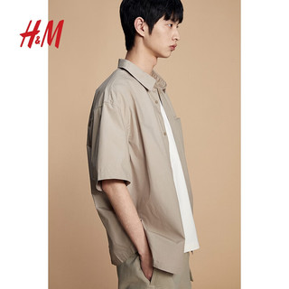 H&M2024春季男装时尚休闲百搭宽松版短袖衬衫1214627 米色 180/116A XL