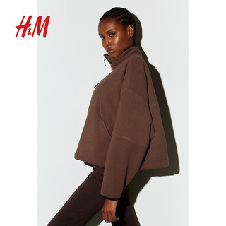 H&M2024春季女士DryMove™上部配拉链抓绒运动上衣1205678 棕色 170/116A