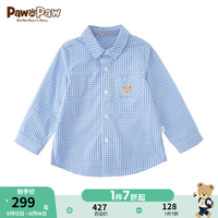 PawinPaw卡通小熊童装2024年春季新款男宝纯棉格纹学院风长袖衬衫