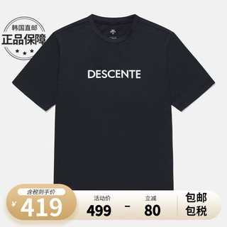 迪桑特（DESCENTE）T恤男女款字母标时尚休闲舒适运动圆领短袖t恤 黑色BLK0 110