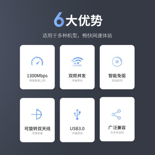 COMFAST 922AC免驱USB千兆5G双频1300M无线网卡台式机电脑WiFi接收器笔记本发射 【AC1300M】千兆双频网卡