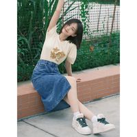 INMAN 茵曼 通勤牛仔半身裙女开叉半裙