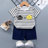 专一（Zhuanyi）男女童短袖套装纯棉夏季儿童T恤宝宝短袖短裤套装 短套-短套笑脸 80cm