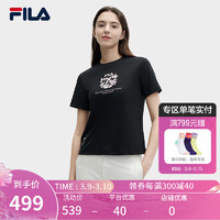 FILA 斐乐女子针织短袖衫2024夏时尚休闲舒适简约纯棉T恤 正黑色-BK 155/76A/XS