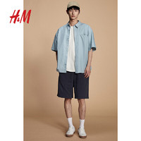 H&M2024春季男装时尚休闲百搭宽松版短袖衬衫1214627 绿松石色 170/92A S