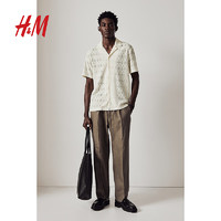 H&M2024春季男装标准版型古巴领蕾丝衬衫1219674 白色 175/100A