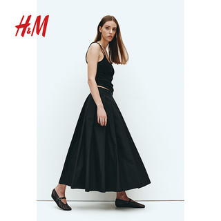 H&M女士半身裙2024春褶裥中长暗侧袋A字半身裙1227423 黑色 160/68A 36