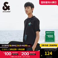 杰克·琼斯（JACK&JONES）夏季潮百搭简约重磅凉感半袖款直筒短袖T恤男224201087 E40 黑色 常规 E40 黑色 190/108A/XXL