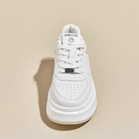 厚底百搭休闲面包鞋女2024春季真皮小白鞋女时尚运动增高板鞋 白色【升级款单里】 39