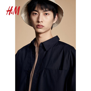 H&M2024春季男装时尚休闲百搭宽松版短袖衬衫1214627 黑色 165/84A XS