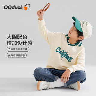 QQ duck 可可鸭 童装儿童卫衣男上衣女童套头外套青少年衣服圆圈米白；130