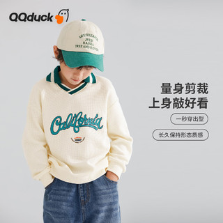 QQ duck 可可鸭 童装儿童卫衣男上衣女童套头外套青少年衣服圆圈米白；130